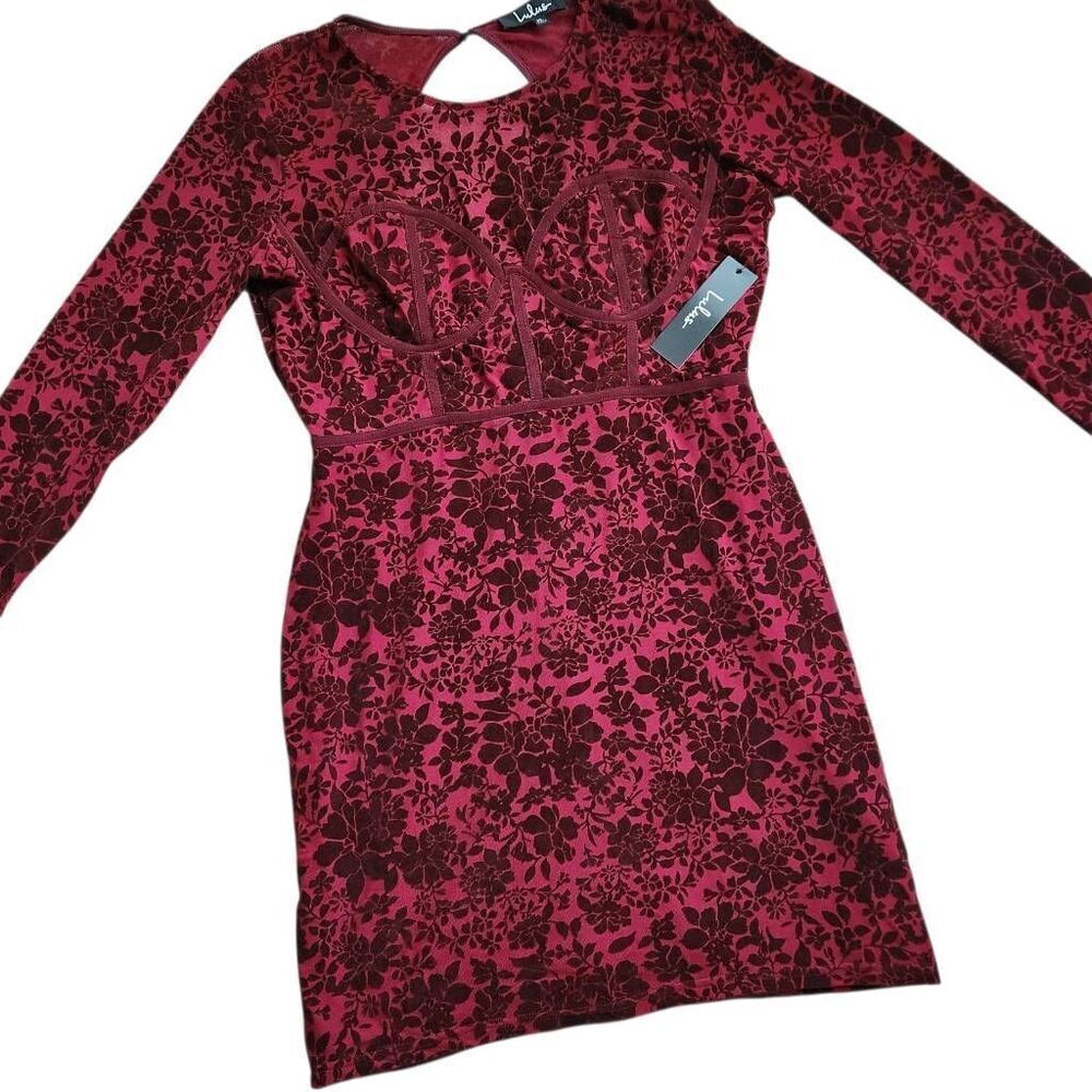 Lulus Mini Dress Womens XL Floral Velour Mesh Semi Sheer Cocktail Corset New